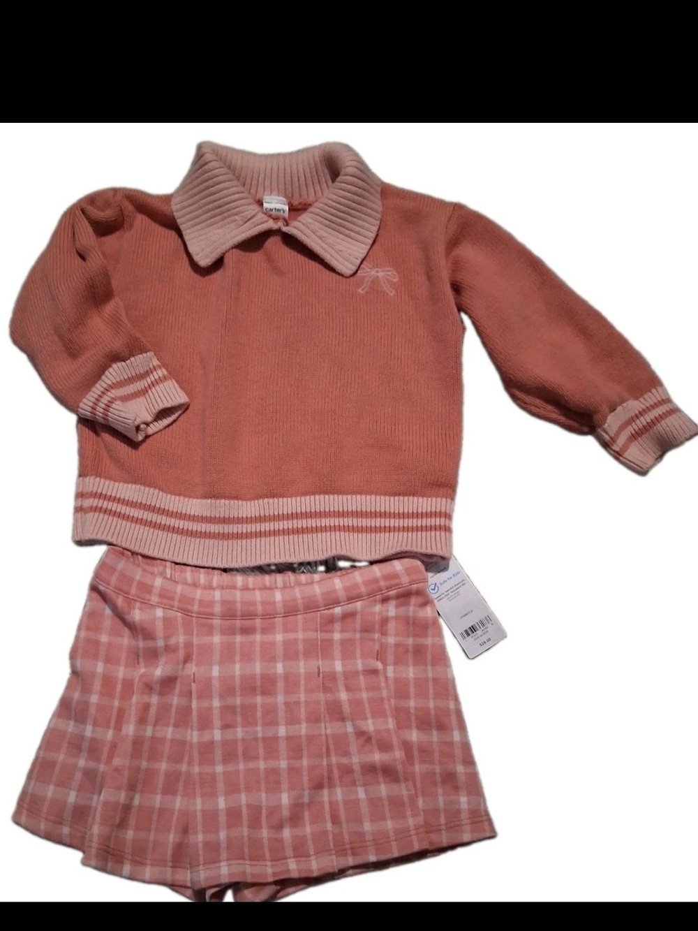 Carter's NWT Dusty Pink Knit Sweater with Plaid Skort Set Super Cute!